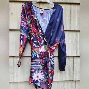 Farm Rio Carnival Hearts Wrap Dress Size L, NWOT